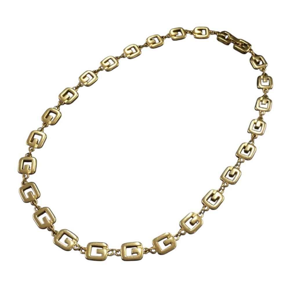 GIVENCHY G Logo Gold Tone Link Pendant Necklace